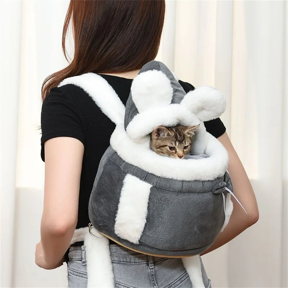 Outdoor Travel Cat Carrier Dog Backpack Winter Plush Warm Pet Carrying Bag Kitten Puppy Nest Hanging Chest Bag Cat Accessories