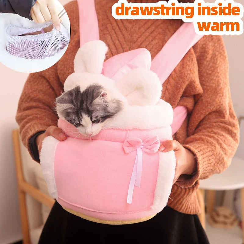 Outdoor Travel Cat Carrier Dog Backpack Winter Plush Warm Pet Carrying Bag Kitten Puppy Nest Hanging Chest Bag Cat Accessories