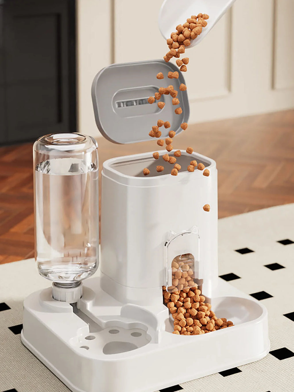 1-10L Capacity Automatic Cat and Dog Water Dispenser with Food Bowl, No Batteries Required, Modern Minimalist White Design, Easy to Clean, Long-Lasting Pet Water Solution, Automatic Pet Feeder, Stylish Pet Accessory, Durable and Long-Lasting