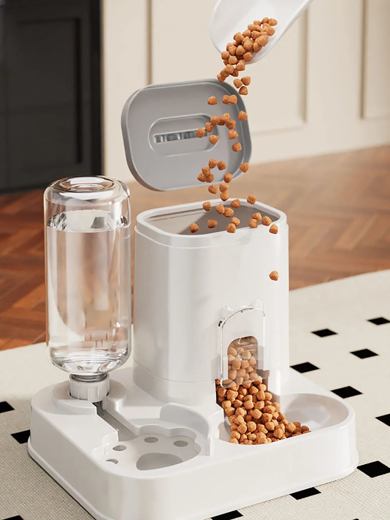 1-10L Capacity Automatic Cat and Dog Water Dispenser with Food Bowl, No Batteries Required, Modern Minimalist White Design, Easy to Clean, Long-Lasting Pet Water Solution, Automatic Pet Feeder, Stylish Pet Accessory, Durable and Long-Lasting
