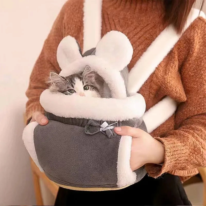 Outdoor Travel Cat Carrier Dog Backpack Winter Plush Warm Pet Carrying Bag Kitten Puppy Nest Hanging Chest Bag Cat Accessories