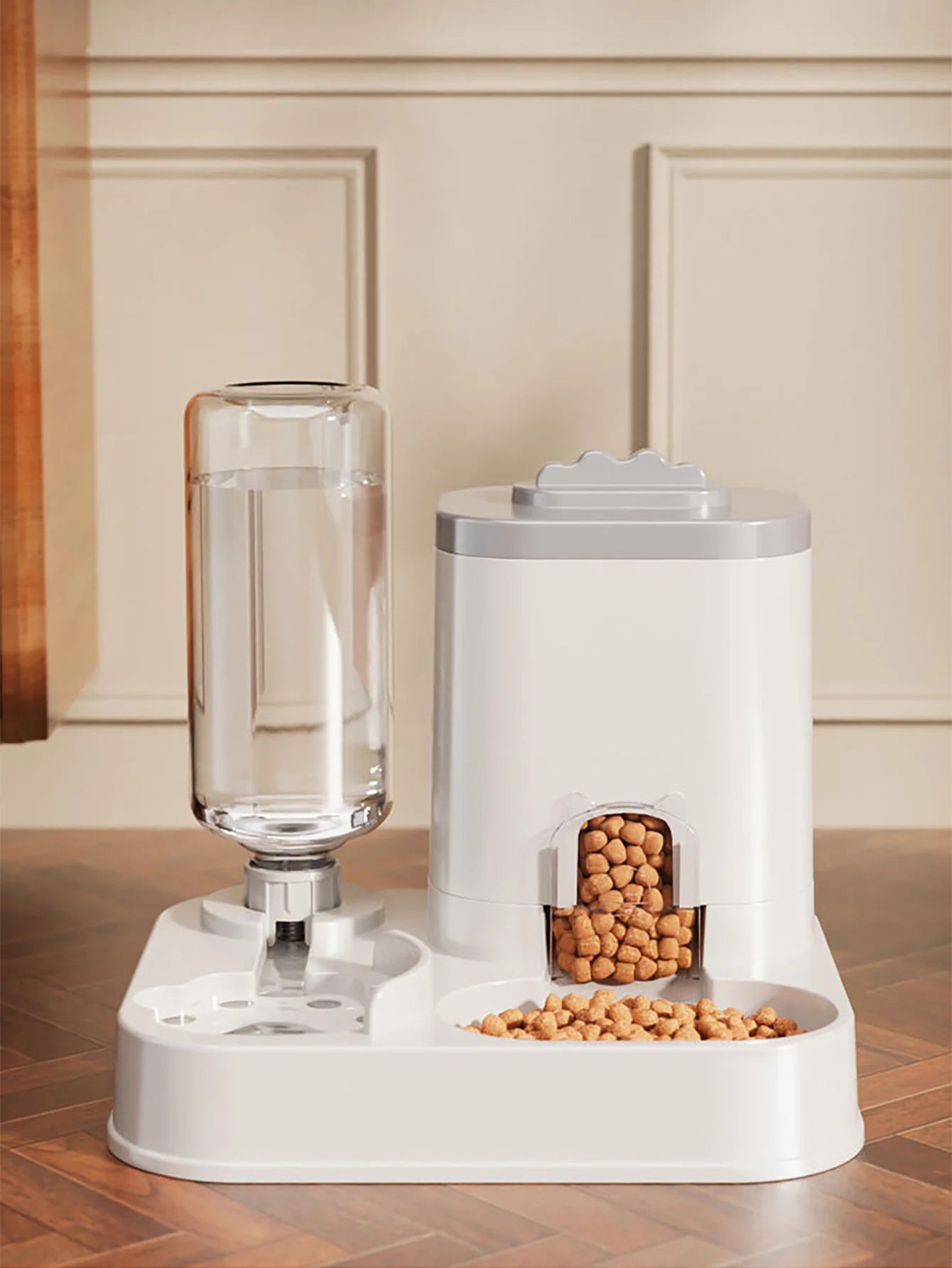 1-10L Capacity Automatic Cat and Dog Water Dispenser with Food Bowl, No Batteries Required, Modern Minimalist White Design, Easy to Clean, Long-Lasting Pet Water Solution, Automatic Pet Feeder, Stylish Pet Accessory, Durable and Long-Lasting